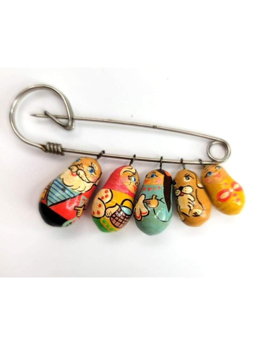 Vintage Russian Nesting Dolls Pin Brooches Multi-color Families CT501